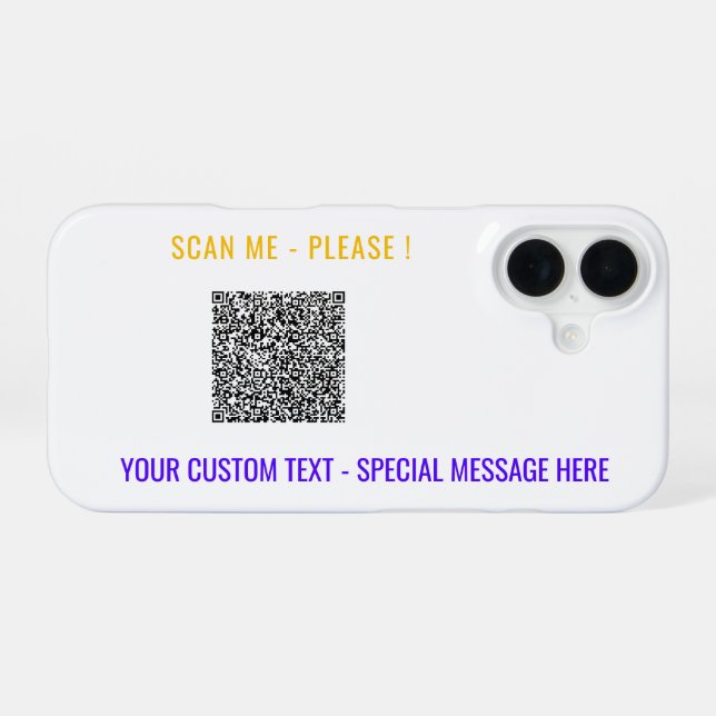 Coque iPhone 16 Votre exemple de boîtier iPhone avec code QR Texte (Verso Horizontal)