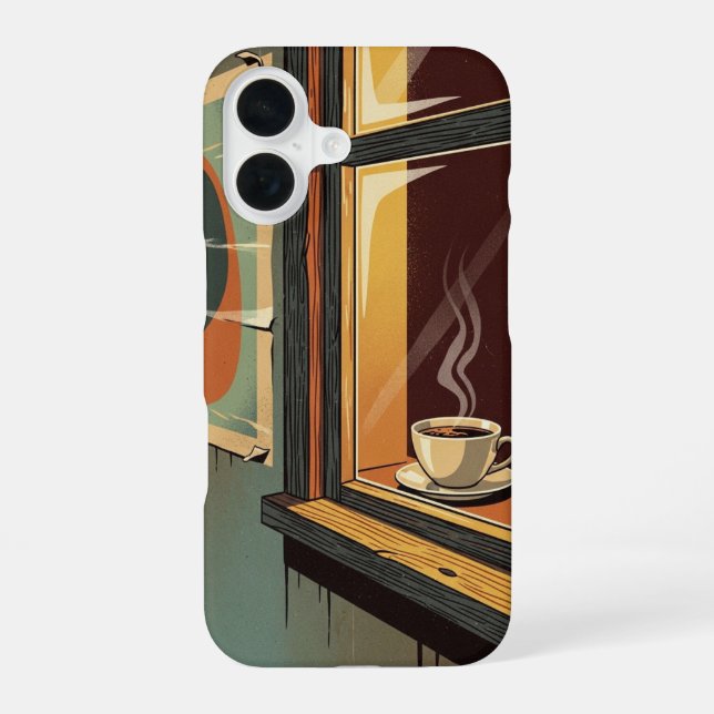 Coque iPhone 16 Vue de café rétro cosy (Verso)