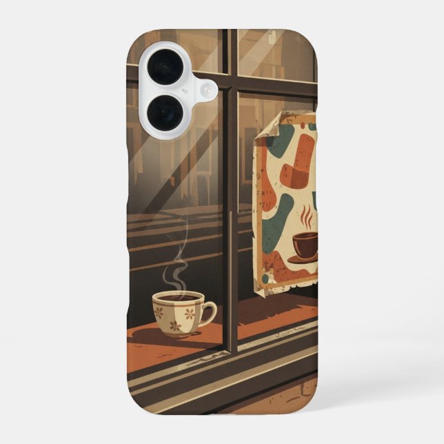 Coque iPhone 16 Vue de la fenêtre du café (Verso)