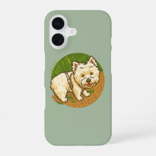 Coque iPhone 16 Westie heureux sur le sentier de la nature