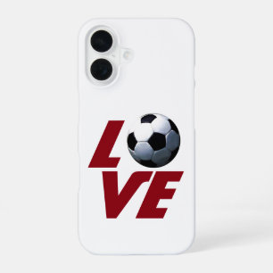 Coque iPhone 16 White Love Soccer - Football d'Europe latine