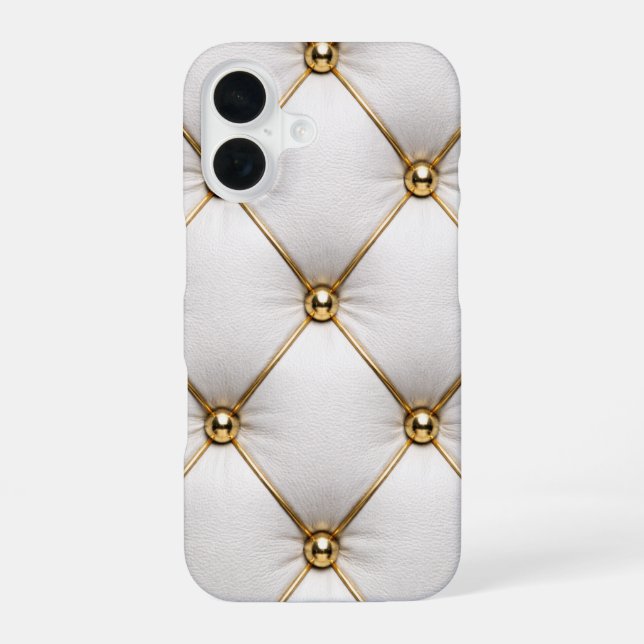 Coque iPhone 16 White Quilted Leather & Gold Studs Phone Case (Verso)