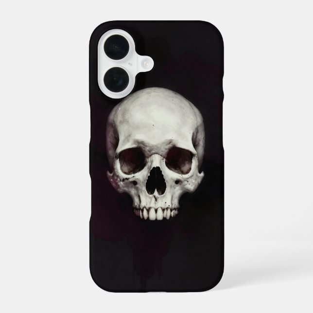 Coque iPhone 16 White Skull Black Minimal Gothic Phone Case (Verso)