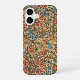 Coque iPhone 16 William Morris Style Cottagecore Écureuil Floral