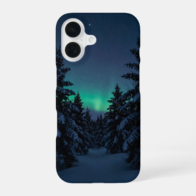 Coque iPhone 16 Winter Aurora Snowy Pine Forest Phone Case (Verso)