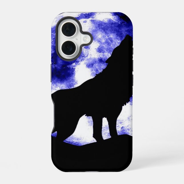 Coque iPhone 16 Wolf Howling à Moon (Verso)