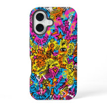 Y2K Cyber Doodle Collage Pattern iPhone 16 case