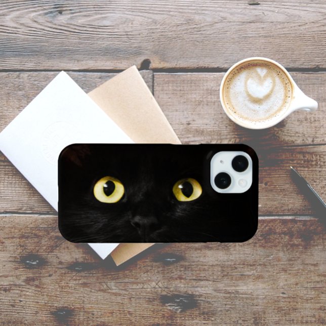 Coque iPhone 16 Yellow Cat Eyes, Chat noir (Créateur téléchargé)