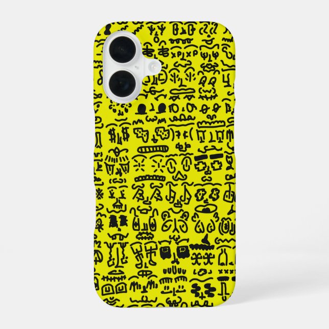 Coque iPhone 16 Yellow Doodle Pattern Phone Case – Abstract Black  (Verso)