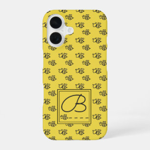 Coque iPhone 16 Yellow Summer Bees Monogramme Motif