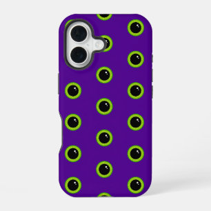 Coque iPhone 16 Yeux de monstre verts et violets drôles