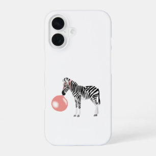 Coque iPhone 16 Zèbre Bubble Gum soufflant une bulle