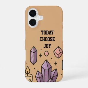 Coque iPhone 16 Zen Crystal Flat Lay "Aujourd'hui choisir la joie"