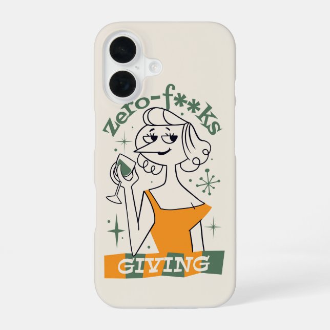 Coque iPhone 16 Zéro F*cks à Donner - Dame de Vin Rétro Sassy (Verso)