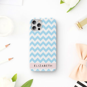 Coque iPhone 16 Zigzag Bleu, Chevron Bleu, Motif Vague, Votre Nom