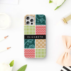 Coque iPhone 16 Zigzag, Chevron, En vichy, Pois, Votre Nom