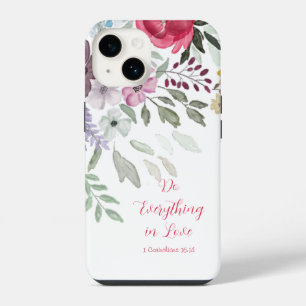 Coque Pour iPhone 14 1 Corinthiens 16:14 Simple Floral Aquarelle Blanch