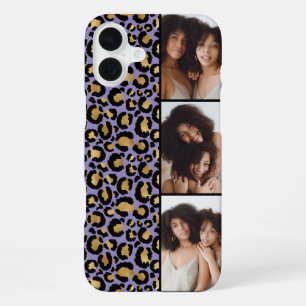 Coque iPhone 16 Plus 3 Photo Imprimé Léopard Violet Et Or