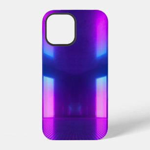 Coque iPhone 12 3d, fond abstrait néon bleu rose violet, ult
