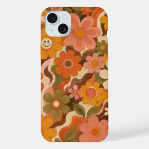 Coque iPhone 15 Plus 4. Étui pour téléphone Fleurs Retro Groovy