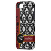 Coque iPhone 5 Case-Mate Damassé noire et blanche avec la frontière florale (Dos gauche)