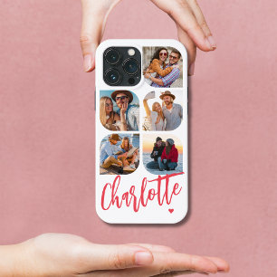 Etui iPhone 13 Pro Max 5 Collage de photos Nom en écriture rose Cœur