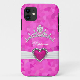Coque iPhone 5 Tiara Princesse Argent Rose Chaud B