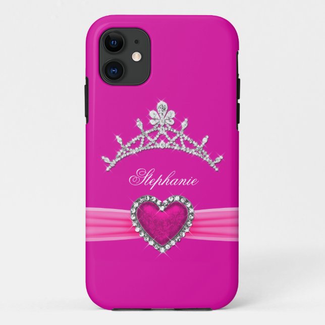 Coque iPhone 5 Tiara Princesse Argent Rose Chaud B (Dos)