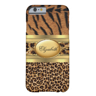 Coque iPhone 6 Barely There Noir animal d'or de léopard chic élégant de tigre
