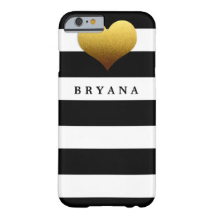Coque iPhone 6 Barely There Noir Blanc rayé Gold Heart Glam CASE TÉLÉPHONE