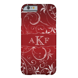 Coque iPhone 6 Barely There Rouge Blanc Grunge Floral Damask Monogramme iPhone