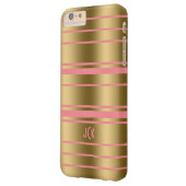Coque iPhone 6 Plus Barely There Monogram Gold & Pink Stripes Design moderne (Dos gauche)