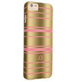 Coque iPhone 6 Plus Barely There Monogram Gold & Pink Stripes Design moderne (Dos/Droite)