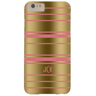 Coque iPhone 6 Plus Barely There Monogram Gold & Pink Stripes Design moderne