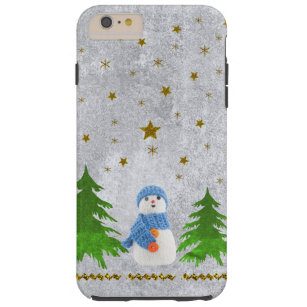 Coque iPhone 6 Plus Tough étoiles d'or brillant, bonhomme de neige et arbre 