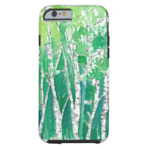 Coque iPhone 6 Tough Art vert à l'encre d'aquarelle d'arbres d'Aspen