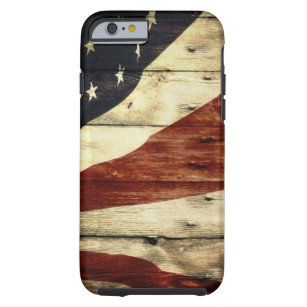 Coque iPhone 6 Tough Drapeau américain en bois de grange primitive