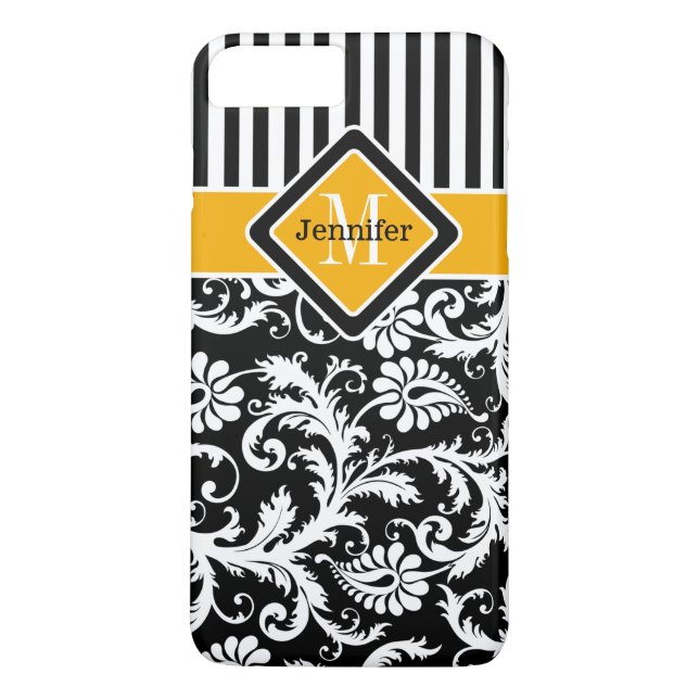 Coque iPhone 7 | Damas, bandes | Jaune 2 (Dos)