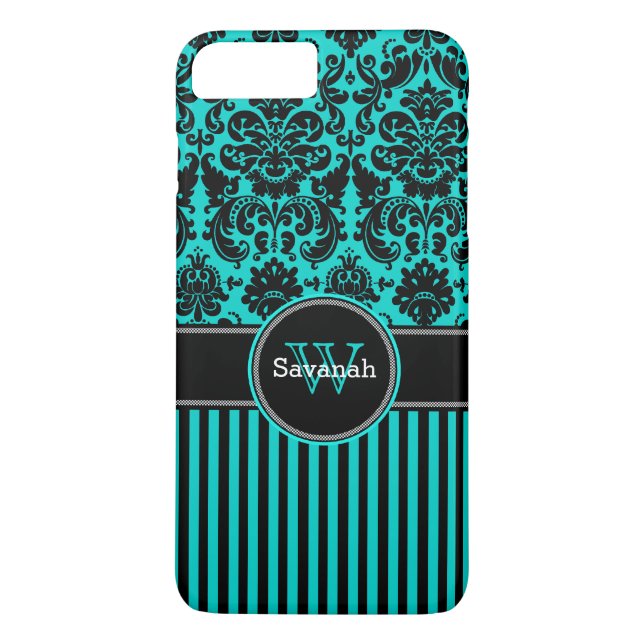 Coque iPhone 7 | Damas | Tracées | Turquoise (Dos)