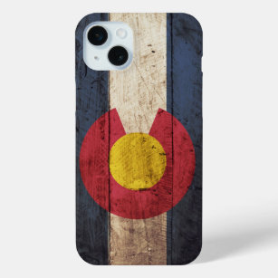 Coque iPhone 15 Mini Drapeau d'état du Colorado sur le vieux grain en