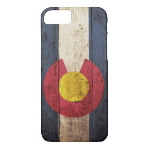 Coque iPhone 7 Drapeau d'état du Colorado sur le vieux grain en