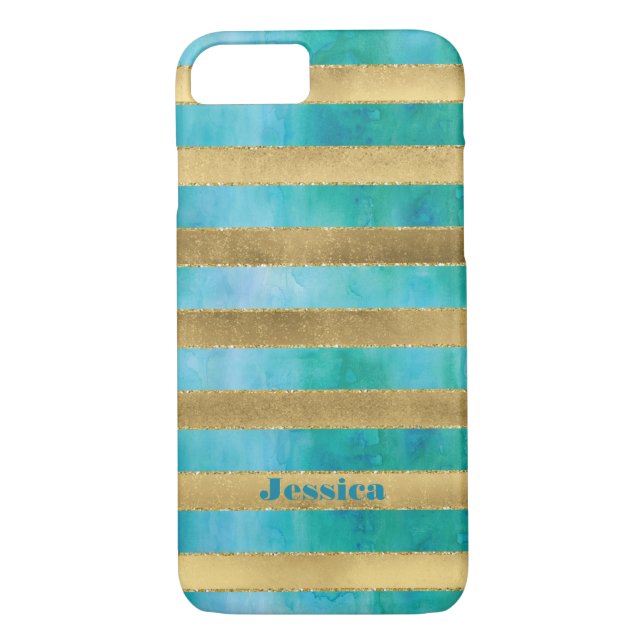 Coque iPhone 7 | FAUX Gold Foil Stripe Watercolor  (Dos)