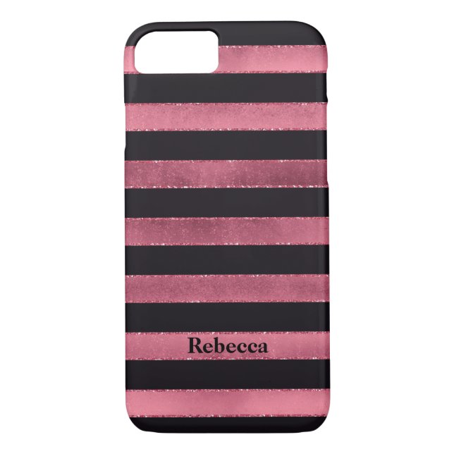 Coque iPhone 7 | FAUX rose | Bandes noires (Dos)