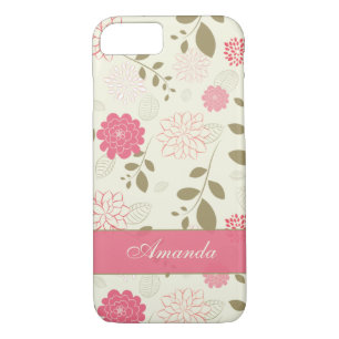 Coque iPhone 7 Fleurs, Feuilles Ivoire vert rose