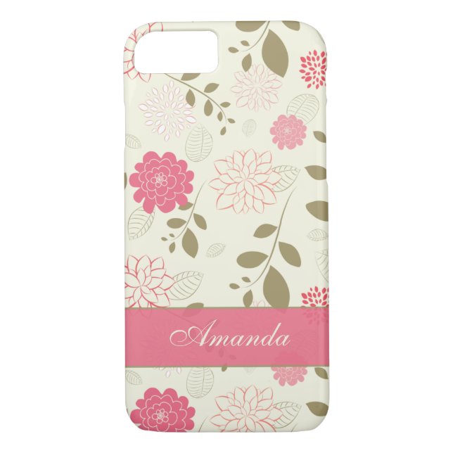 Coque iPhone 7| Fleurs, Feuilles| Ivoire vert rose (Dos)