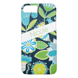 Coque iPhone 7   Fleurs lunaires   Vert bleu