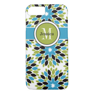 Coque iPhone 7 Floral Bleu, Vert, Blanc