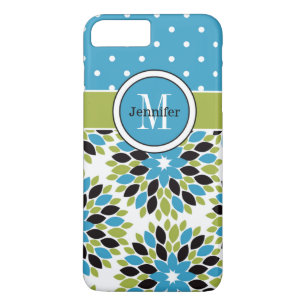 Coque iPhone 7 Floral, points Bleu, Vert