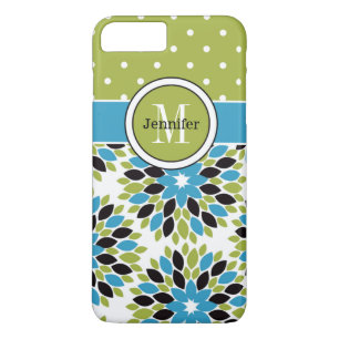 Coque iPhone 7   Floral, points   Bleu, Vert 2