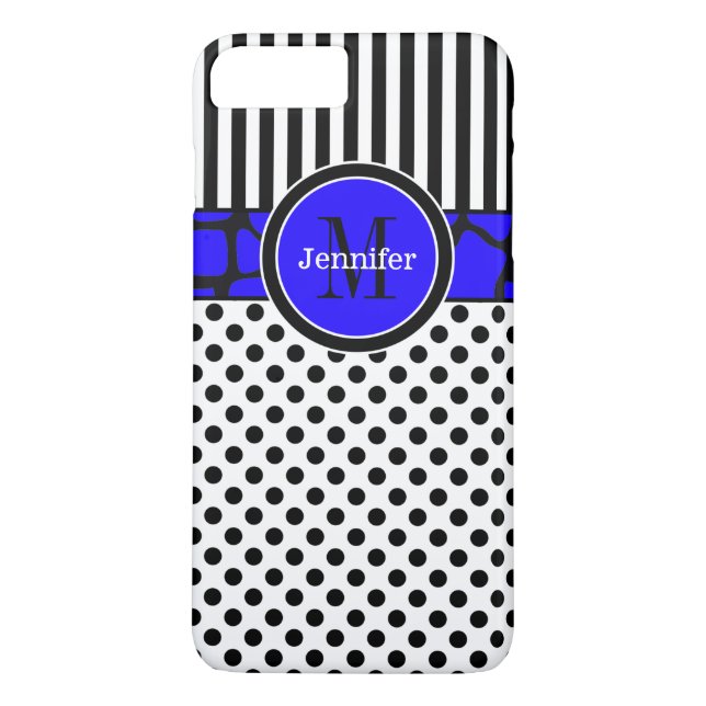Coque iPhone 7 | Rayures, points | Bleu (Dos)